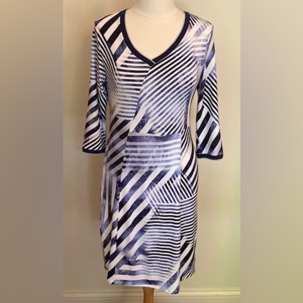 Creation L Navy Blue White Striped SZ 4 Nautical Sailor Preppy Classic Dress